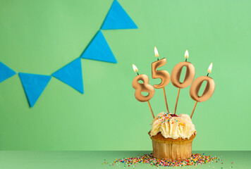 Candles forming the number 8500 - Green background