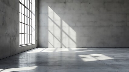 Empty concrete room with dimly lit walls creates a dark and grungy atmosphere in this stock photo