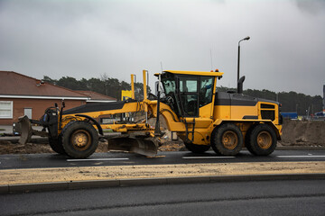 Grader at a New Road Construction Site