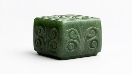 Elegant Greenstone Box with Intricate Carvings Showcasing Textured Surface Patterns for Artistic and Decorative Use in Various Settings