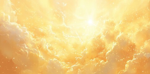 Naklejka premium Golden Cloudscape Radiant Sunlight Divine Light
