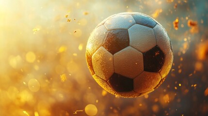 Fototapeta premium Dynamic Soccer Ball in Golden Light