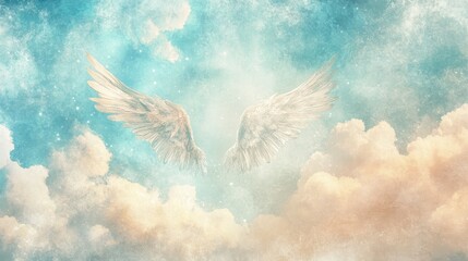 Fototapeta premium Angelic Wings Soaring Through Heavenly Clouds