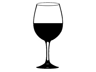 Elegant black wine glass filled with rich red wine in simple design against a plain background