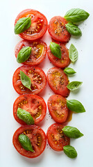 Sliced Tomatoes Basil Oil White Background