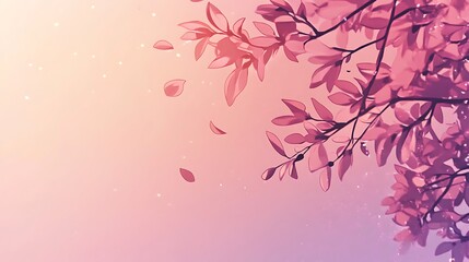 Pink Leaves Falling Softly Against Pastel Sky