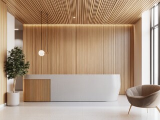 Fototapeta premium Modern Minimalist Wooden Reception Area Design