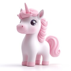 Naklejka premium Adorable 3D Render of a Pink and White Cartoon Unicorn, Perfect for Children's Products or Fantasy Designs.