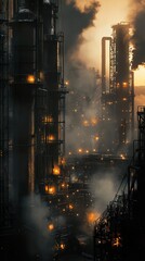 Fototapeta premium Nightfall at the Refinery: An Industrial Landscape