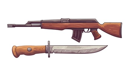 Illustrated Rifle and Bayonet Set A Vintage Weaponry Graphic Design.