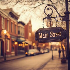 Main Street sign, cute small town is visible in the background.