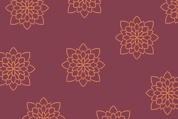 Seamless Floral Pattern with Orange Outlined Flowers on Maroon Background