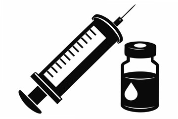 vaccine and syringe  silhouette vector