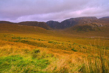 Glenveagh National Park in Donegal Ireland -Spectacular aerial view showcasing lush green valleys...