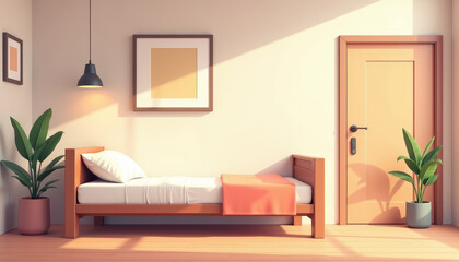 Fototapeta premium Simple Minimalist Hostel Room Design