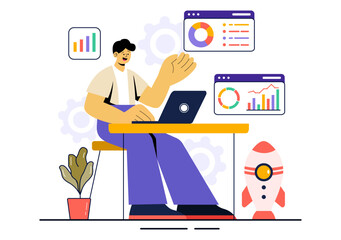 Entrepreneur Vector Illustration featuring Business Teams Celebrating Success, Engaging in Meetings, Discussions, and Various Business Activities