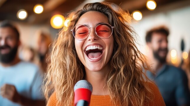 Friends celebrate with karaoke night filled with laughter and joy