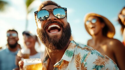 Obraz premium Rooftop gathering with friends celebrating under the sun