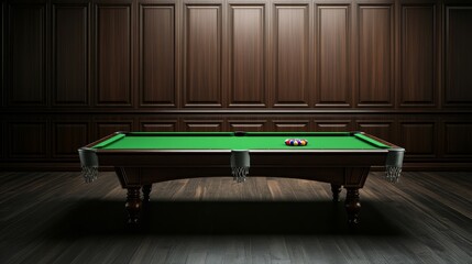 Classic Billiards Table with Green Felt in Elegant Game Room Surrounded by Rich Wooden Paneling and Soft Lighting for a Luxurious Experience