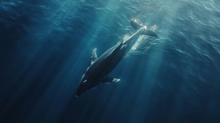 Fototapeta premium Majestic Whale Swimming in Deep Blue Ocean