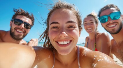 Joyful moments shared among friends at the beach on a sunny day