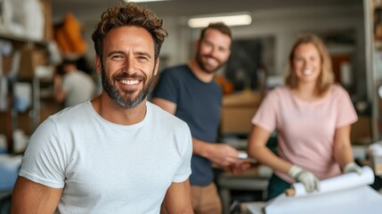 Obraz premium Designers collaborate on innovative textile printing in a vibrant classroom