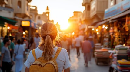 Obraz premium Exploring vibrant streets of Jaisalmer as sunset illuminates old town