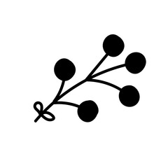 Black silhouette of a simple branch with round berries against a white background