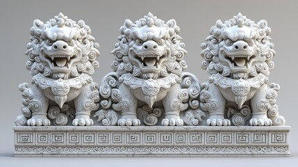 Obraz premium Three Majestic Stone Lions: A Symbol of Imperial Power and Cultural Heritage in Chinese Architecture