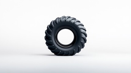 Black Rubber Tire on a Clean White Background, Isolated Image Perfect for Automotive, Industrial, and Transportation Concepts with a Modern Touch