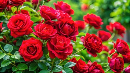 Vibrant red roses bush with lush green leaves, red roses, bush, vibrant, blooms, lush, green leaves, garden, nature