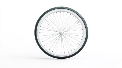 Isolated Close-Up of a Bicycle Wheel with Spokes on a White Background, Ideal for Concepts of Transportation, Mechanics, and Outdoor Activities
