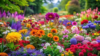 Obraz premium Vibrant flower garden with a plethora of colorful blooms , flowers, garden, colors, beautiful, nature, petals, blossoms, flora