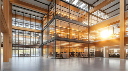 Modern office atrium sunset interior design