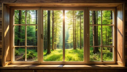 Fototapeta premium Serene window surrounded by trees in the forest , peaceful, tranquil, secluded, hidden, nature, woods, scenic, view, calm