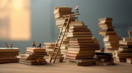 Miniature World of Books A Tiny Ladder to Literary Heights Imaginative Book Stacks