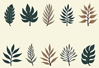Artistic Vintage Foliage Wall Art Template: Modern Botanical Line Art Featuring Tropical Leaves for Elegant Interior Design Solutions