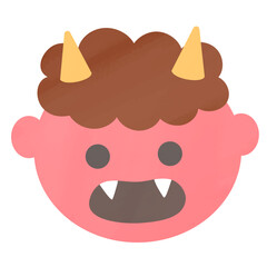 かわいい手書き水彩風の赤鬼のイラスト　ベクター