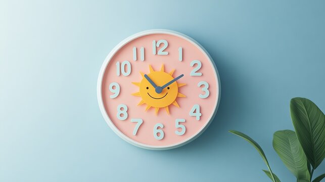 A cheerful wall clock with a sun design, ideal for children's rooms or playful spaces.