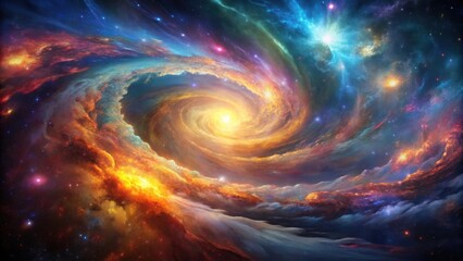 Fototapeta premium Interstellar turbulence in a futuristic galaxy with swirling colorful nebulas and stars, interstellar, turbulence, futuristic