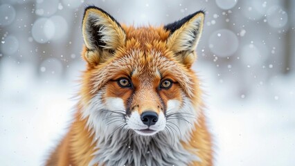 Obraz premium A piercing gaze from a fiery-red fox, its vibrant orange and white coat framing sharp gray and white markings around its inquisitive eyes