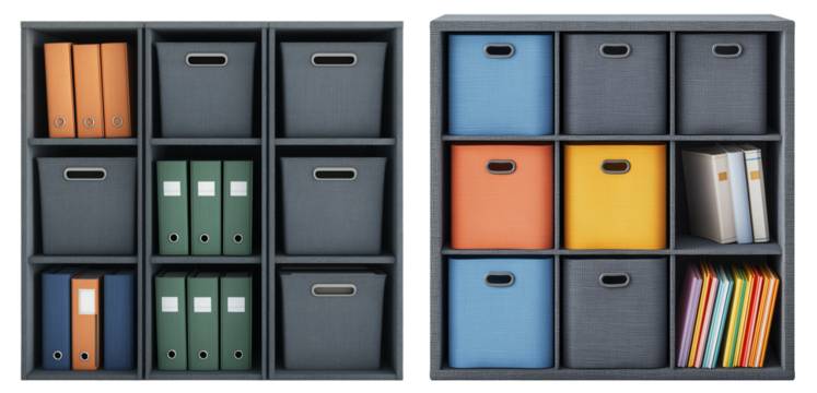 cube storage system with fabric bins set