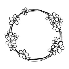 Flowers Doodle Line Circle Frame. Vector illustration for decorate logo, text, greeting cards and any design.