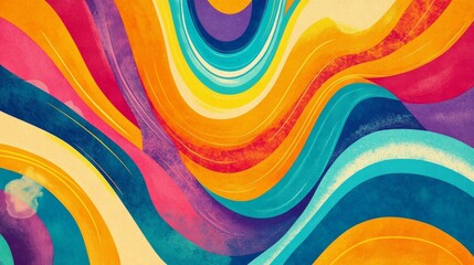 Obraz premium 70s poster background vector. retro wall decoration, groovy, trippy, colorful line. Vintage hippie wall art for interior, decorative, banner, cover, card.