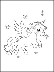 Magical Unicorn Coloring Page for Kids.  Fun and Printable Activity Sheet for Kids