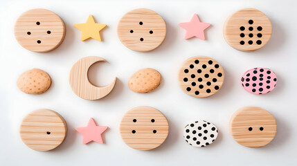 Obraz premium Wooden star moon toddler toy flatlay