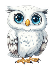 Naklejka premium Cute white owl standing against transparent background.