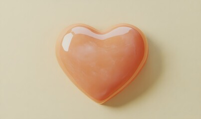 Peach glossy heart shape on beige background.