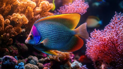 Obraz premium Vibrant Reef Fish Among Colorful Corals: A Stunning Underwater Scene