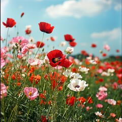 Fototapeta premium Blooming Meadow Filled with Colorful Flowers